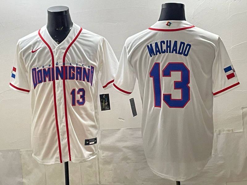 Men 2026 World Cub #13 Machado White Game Nike MLB Jersey style 005->->MLB Jersey